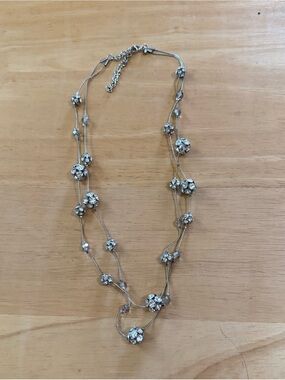 Silver Spheres Crystal Multistrand Necklace - Elegant Sparkle